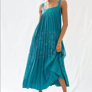 NWT Anthropologie blue Pleated lace maxi dress